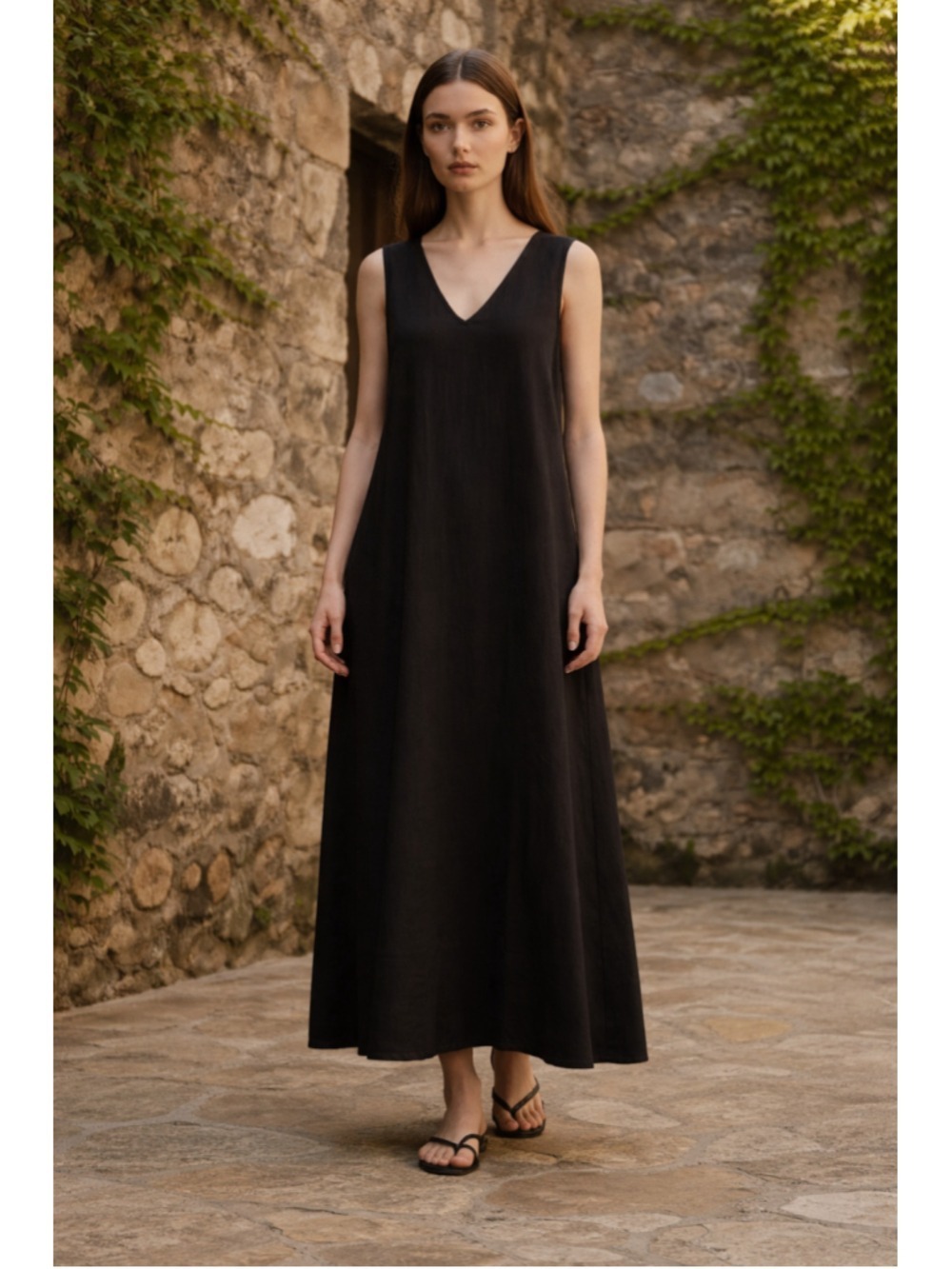 New ZARA Maxi Dress V-Neck Black Faux Suede Voluminous Dress Lagenlook Grunge S